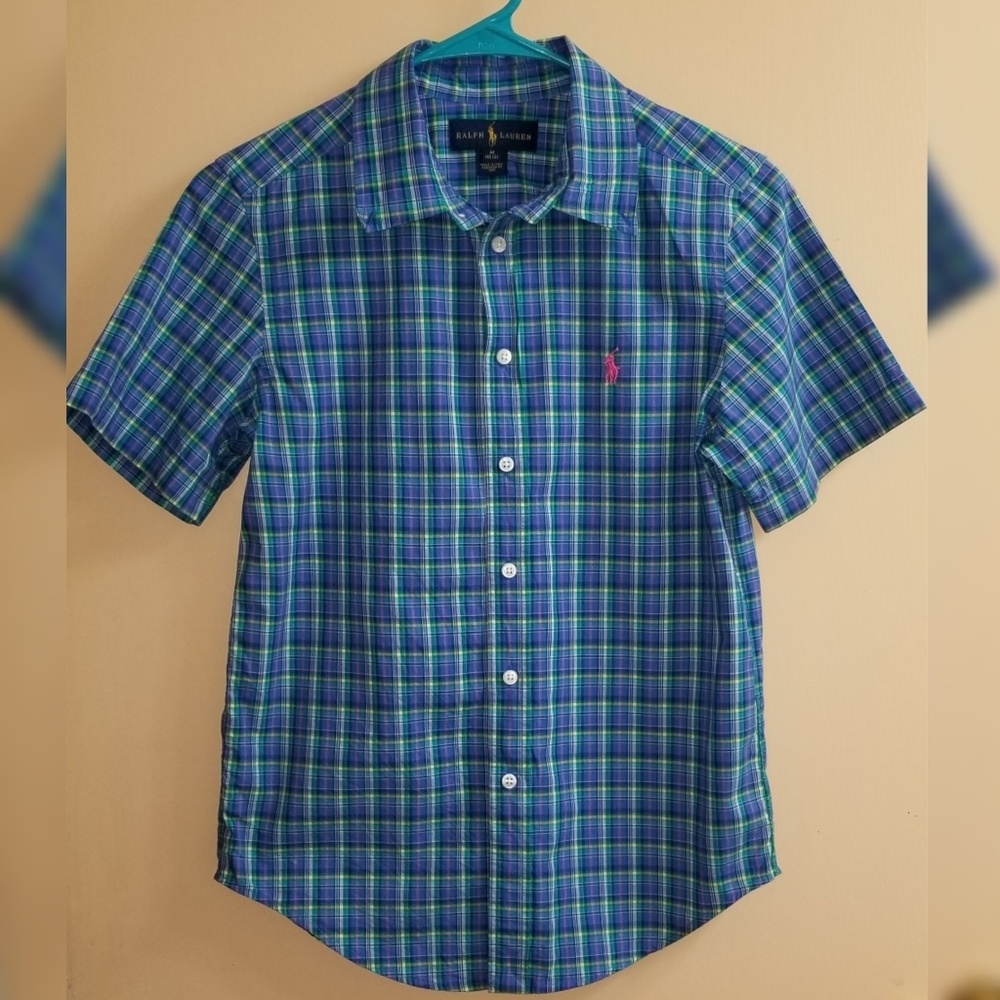 Boy's RL Polo Plaid Button Up Shirt Sz Medium